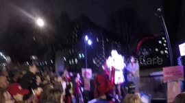 Actress Suki Waterhouse makes a speech at the #FreePeriods protest 