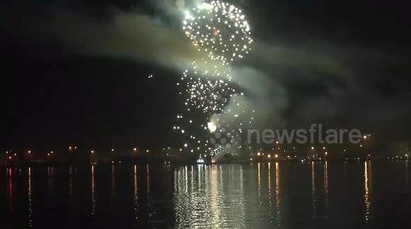 Fireworks light up Thessaloniki’s port in Greece