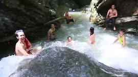 A beautiful jump in the natural pool