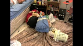 My friend waking up, slowly.