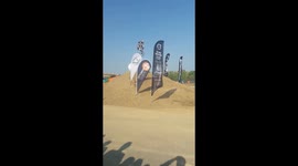 Guy on mountain bike goes too fast and miss the landing / hard crash
