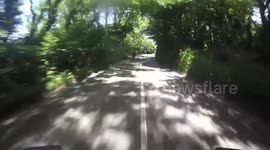 This is the shocking moment a motorcyclist crashed and was flung through the air - at nearly 120mph.