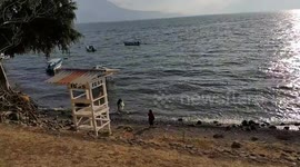 Man cast fishing on lake Atitlan just like his ancestors for thousands of years