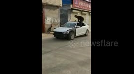 商丘  男子花式开车 边开车边跳舞