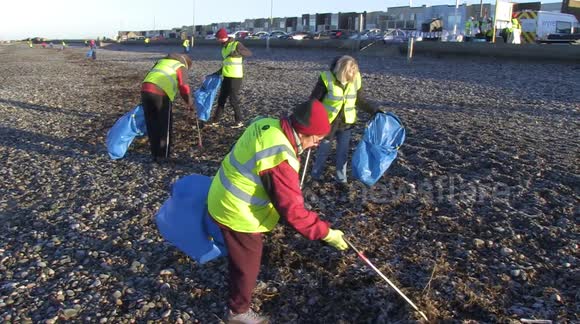 Plastic litter being removed for beach