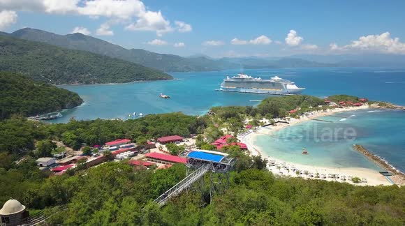Drone Mountain 4k Royal Caribbean Oasis of the Seas in Labadee beach Haiti