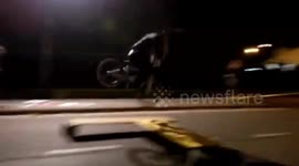 Scary BMX crash of guy who tries to jump over a box
