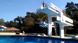 Oskar braves the high board!