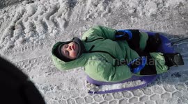 Plastic Pollution retrieved while Baby sleeps in Sled