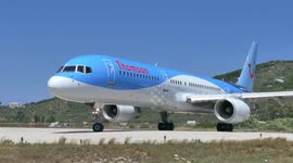 Skiathos Airport - Boeing 757 blows away an inner tube