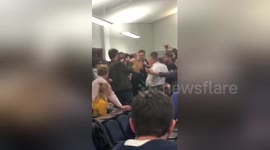 Newsflare Edit - Conservative MP Jacob Rees Mogg in scuffle at university