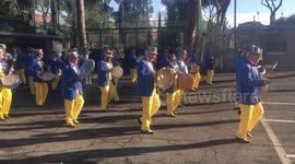 Marching band plays outside Rome stadium ahead of Six Nations clash