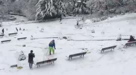 Parisian skis down steps of famed Sacre Coeur