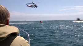 Helicopter rescue of the crew of the Weymouth fishing boat Rowella