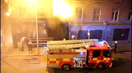 House on fire in Thomas street, Dublin, 2013. Fire Brigades intervene