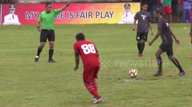 Goalkeeper failed to push the ball off but saved by the crossbar