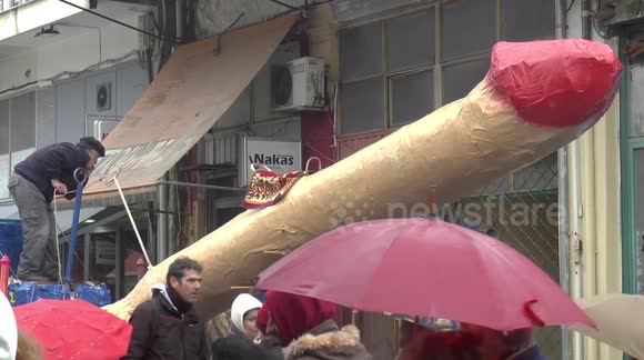 Greek villagers carry huge phalluses at festival marking Lent