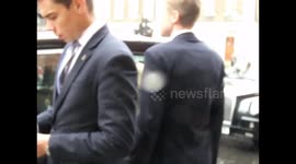 EXCLUSIVE matt smith & lilly leave Claridges side entrance  in taxi full of flowers