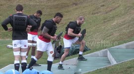 James Haskell left gutted as England team-mate Nathan Hughes beats him in a race
