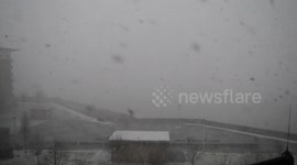 Heavy snowfall in East London during the #BeastfromtheEast storm looking across the River Thames