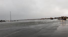 Heavy rain and wet snow in Keflavik Airport Iceland
