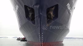 Zodiacs disembarking on to Polar Pioneer