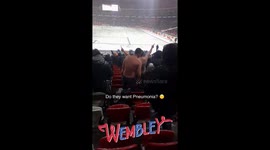 Shirtless Spurs fans brave freezing weather at Wembley
