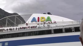 AIDAbella passengers waiting to disembark Eidfjord
