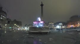 London's Trafalgar Square fountains continue to freeze over