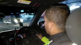 Moment in the police car went to the location of the traffic accident