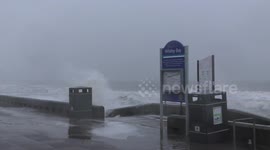Flood alert at WhitleyBay - crashing waves on the sea front