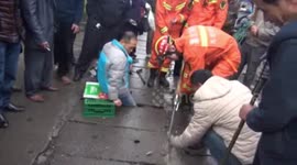 Firefighters rescue man who got his leg stuck in sewer