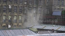 Fire at Derelict Mill, Marsden, UK, Smoke close up.