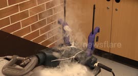 Electric drill destroyed in puff of smoke in science class room