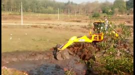 Dramatic moment excavator rescues exhausted baby elephant from swamp