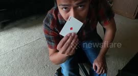 Magician magic mike performs cool card tricks where he change the card and the color in just one move ( snap )
