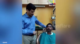 Man, 38, eats for the first time in his life - after his jaw was wedged shut when he fell on his face as a baby