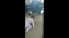 Baby tries to catch laser pointer