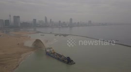 Land reclamation in Colombo, Sri Lanka, filmed by Drone