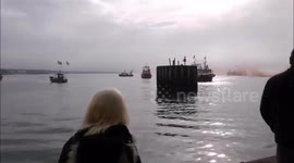 Fishing for leave protest with Nigel Farage. On board the boats.