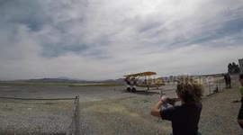 Newsflare Edit - FEMALE Inverted skydive exit from biplane raw clips girls rule haha