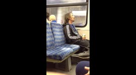 Drunk person singing on train