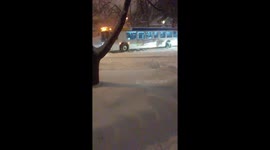 City bus stuck during blizzard