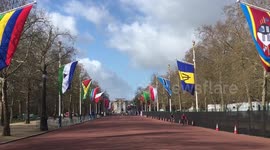 Fifty three Commonwealth flags line The Mall
