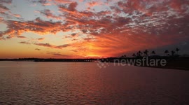 The sun sets vividly over Carnarvon WEstern Australia