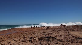 Huge King Waves smash onto the shore outside Carnarvon, Western Australia