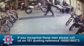 CCTV captures brazen thieves posing as customers before wheeling motorbikes out of shop