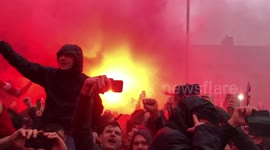 Liverpool fans welcome team bus with pyrotechnics ahead of Roma clash