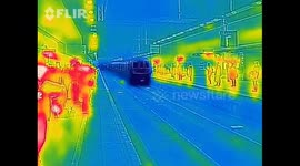 Thermal image video showing hot brakes on a train