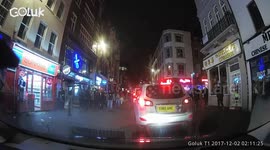 Moment pedestrian rolls over car bonnet in order to 'fake injury'